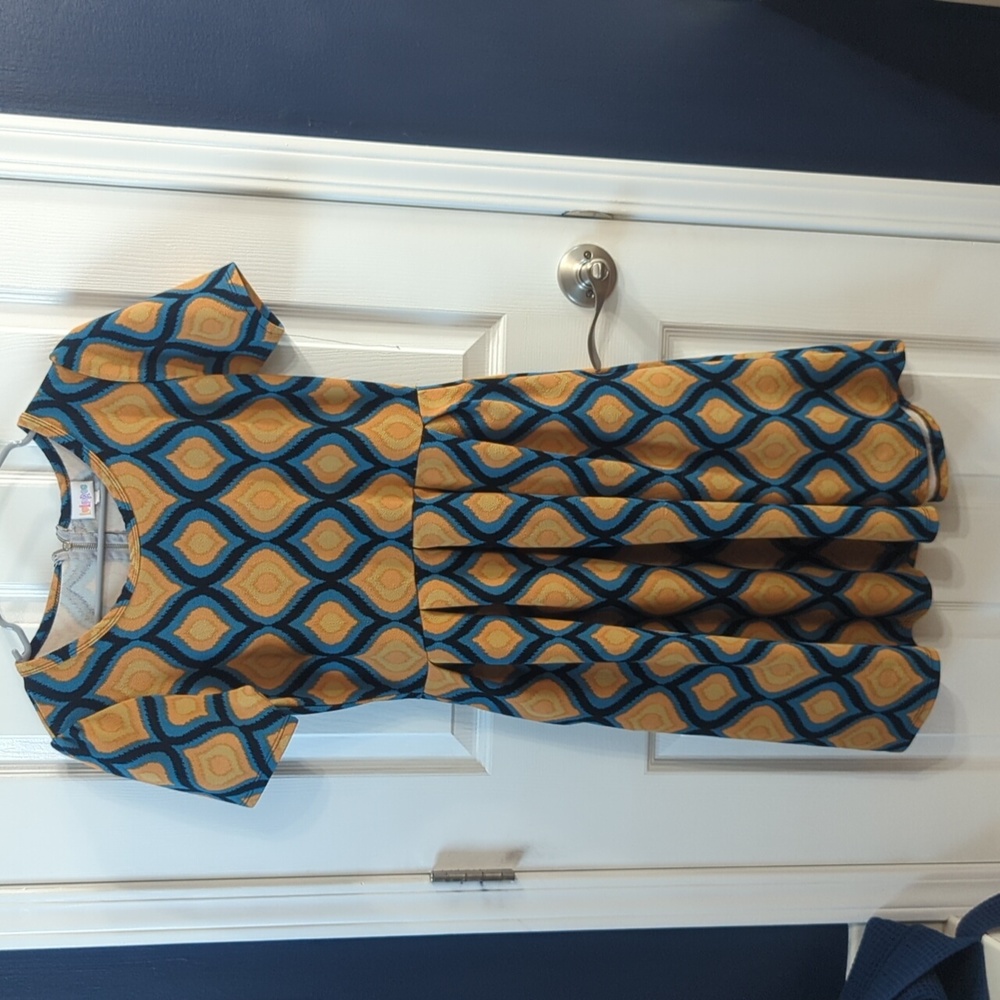 LuLaRoe Amelia Medium Dress Teal Orange Black